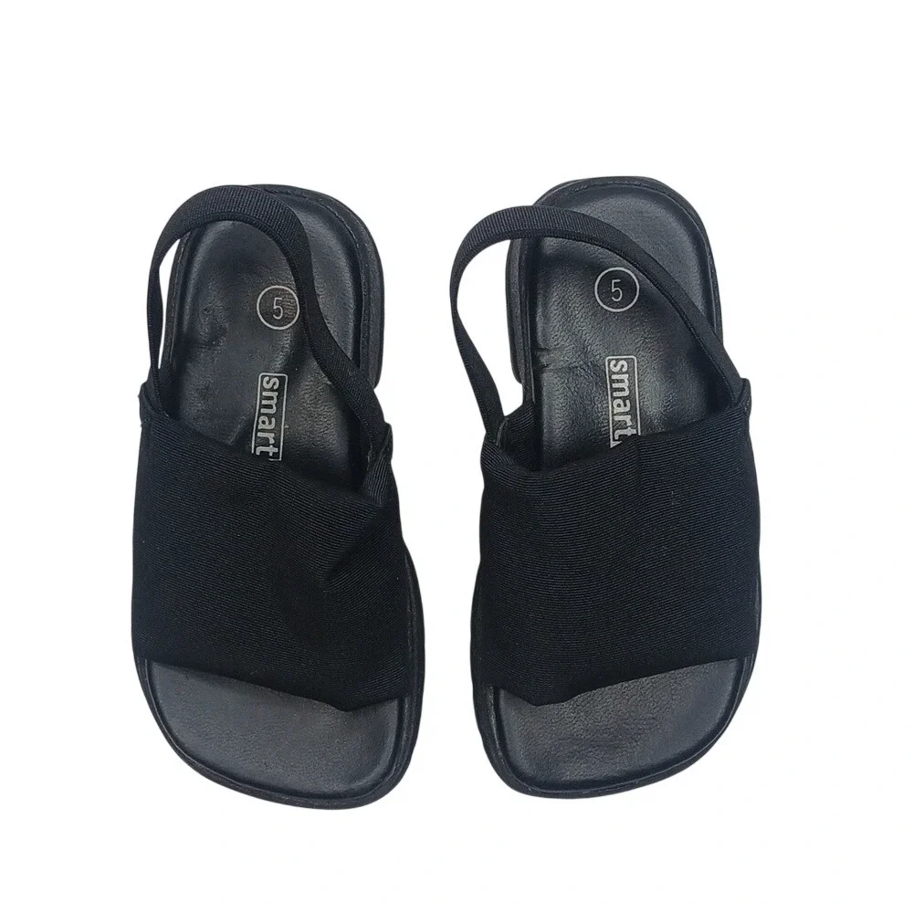 Smart Sandals Kids 5 Black Elastic Slingback‎ Fabric Upper Lug Sole Slides
